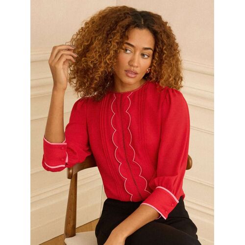 Love & Roses Love & Roses Red 3/4 Sleeve Scallop Detail Blouse damen