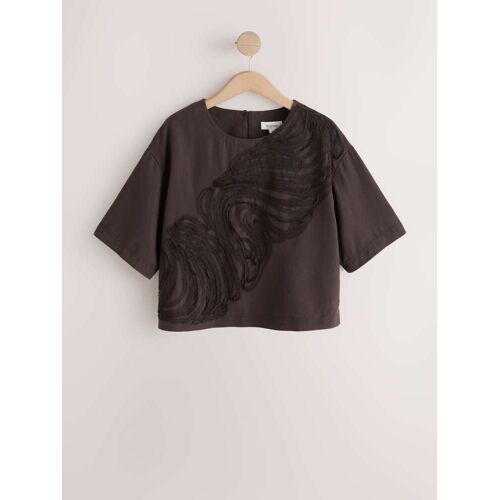 Next Chocolate Brown Textured Swirl Detail Short Sleeve Top damen