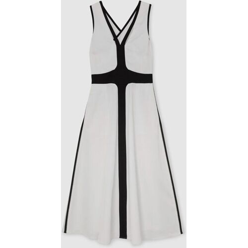 Reiss Reiss Ivory/Black Nova Contrast-Trim Cross-Back Midi Dress with Linen 34 damen