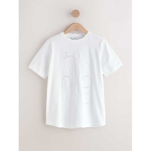 Next White Cutwork Embroidered Heavyweight Short Sleeve Crew Neck T-Shirt damen