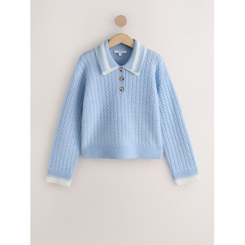 Next Light Blue/Ecru Double Collar Cable Knit Polo Shirt damen