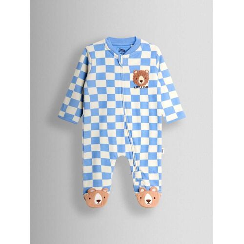 Jojo Maman Bébé JoJo Maman Bébé Blue Bear Chequered Appliqué Zip Footed Sleepsuit jungen