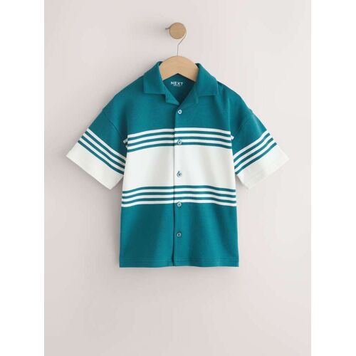 Next Teal Blue/Ecru Button Through Short Sleeve Jersey Shirt (3-16yrs) 170cm (15 Years) jungen