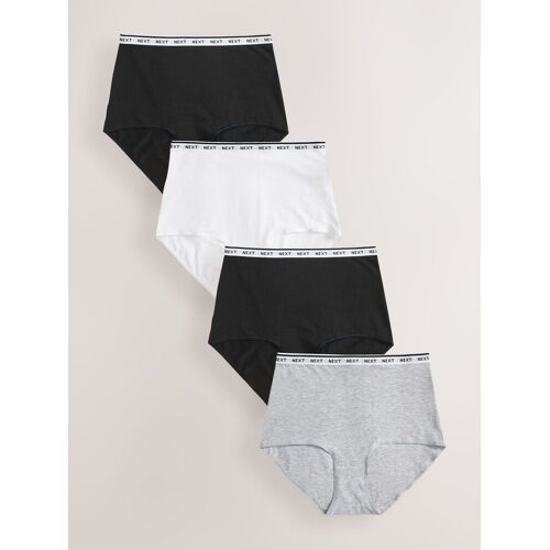 Next White/Black/Grey Full Brief Cotton Logo Knickers 4 Pack damen