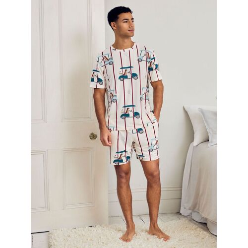 Chelsea Peers Chelsea Peers Natural Dogs Caddy Stripe Print Short Pyjamas Set herren