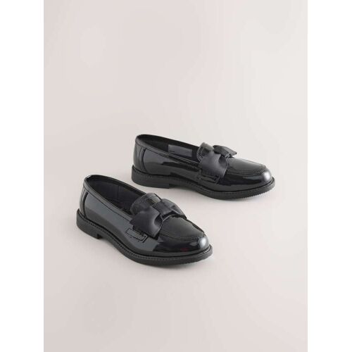 Next Black Patent Standard Fit (F) Leather Bow Loafer School Shoes EU 29 (UK 11) mädchen