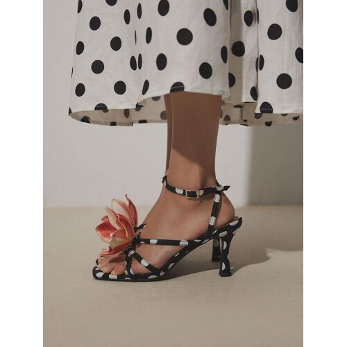 Next Black/White Polkadot Forever Comfort 3D Flower Heeled Sandals damen