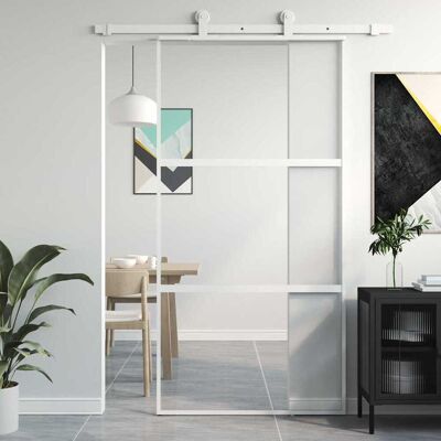 vidaXL Schiebetür Weiß 102,5x205 cm Hartglas und Aluminium Schwarz vidaXL Schiebetür Weiß 102,5x205 cm Hartglas und Aluminium Schwarz