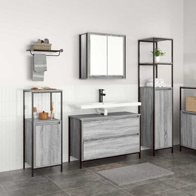 vidaXL Badezimmermöbelsets Set aus 3 Graue Sonoma Holzwerkstoff, Stahl vidaXL Badezimmermöbelsets Set aus 3 Graue Sonoma Holzwerkstoff, Stahl