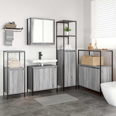 vidaXL Badezimmermöbel-Set - Modern, Platzsparend, Grau Sonoma & Schwarz vidaXL Badezimmermöbel-Set - Modern, Platzsparend, Grau Sonoma & Schwarz
