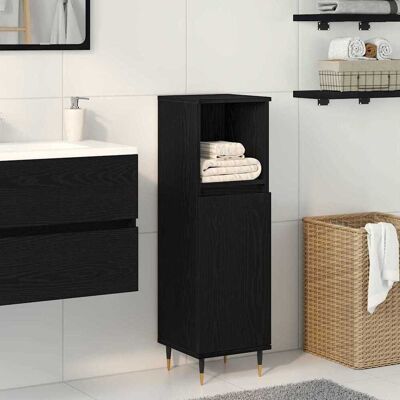 Vidaxl Schwarzer Eichen-Badschrank 30x30x100 cm Modernes Stauraum-Möbel Vidaxl Schwarzer Eichen-Badschrank 30x30x100 cm Modernes Stauraum-Möbel