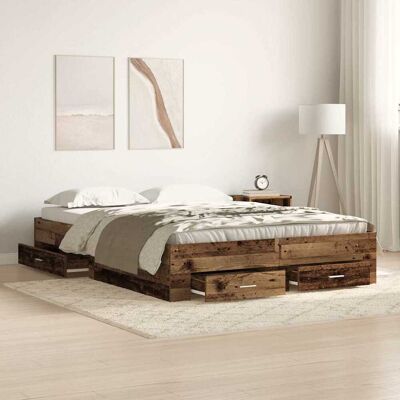 vidaXL Bettrahmen mit Schubladen Altholz 140 x 190 cm Holzwerkstoff Braun vidaXL Bettrahmen mit Schubladen Altholz 140 x 190 cm Holzwerkstoff Braun
