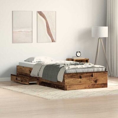 vidaXL Bettrahmen mit Schubladen Altholz 100 x 200 cm Holzwerkstoff Braun vidaXL Bettrahmen mit Schubladen Altholz 100 x 200 cm Holzwerkstoff Braun