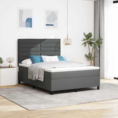 vidaXL Boxspringbett Dunkelgrau und Weiß 152 x 203 cm Stoff Grau vidaXL Boxspringbett Dunkelgrau und Weiß 152 x 203 cm Stoff Grau