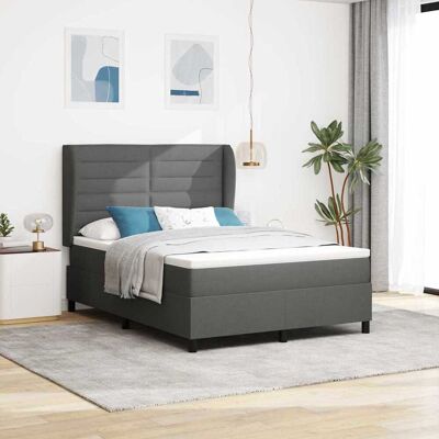 vidaXL Boxspringbett Dunkelgrau und Weiß 152 x 203 cm Stoff Grau vidaXL Boxspringbett Dunkelgrau und Weiß 152 x 203 cm Stoff Grau
