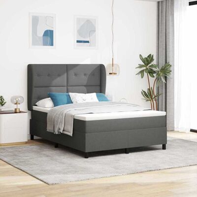 vidaXL Boxspringbett Dunkelgrau und Weiß 152 x 203 cm Stoff Grau vidaXL Boxspringbett Dunkelgrau und Weiß 152 x 203 cm Stoff Grau