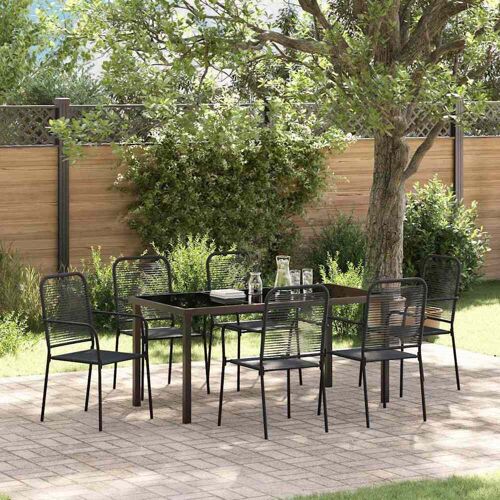 vidaXL Garten Essgruppe 7 pcs Schwarz Pulverbeschichteter Stahl Schwarz