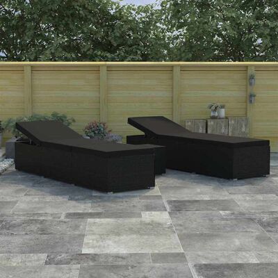 vidaXL Garten Sonnenliegen mit Kissen 3 pcs Schwarz Poly Rattan Schwarz vidaXL Garten Sonnenliegen mit Kissen 3 pcs Schwarz Poly Rattan Schwarz