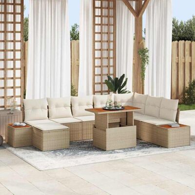 Beige Gartentisch-Set mit Kissen - Für 8 Personen Beige Gartentisch-Set mit Kissen - Für 8 Personen