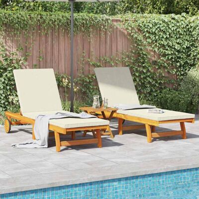 vidaXL Sonnenliege Set aus 3 Cremeweiß Massivholz Akazie Klein Faltbar Cream - Sonnenliege vidaXL Sonnenliege Set aus 3 Cremeweiß Massivholz Akazie Klein Faltbar Cream - Sonnenliege