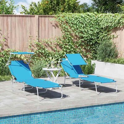 vidaXL Sonnenliege 2 Stk. Polyester Helles Blau Blau vidaXL Sonnenliege 2 Stk. Polyester Helles Blau Blau