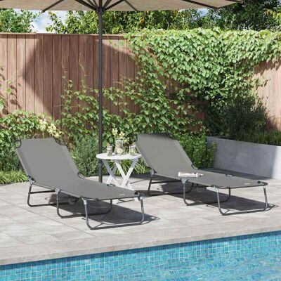vidaXL Klappbare Sonnenliege 2 Stk. Polyester Grau Grau vidaXL Klappbare Sonnenliege 2 Stk. Polyester Grau Grau