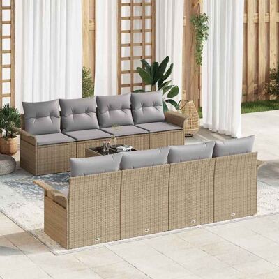 vidaXL Gartensofa-set 9 Stk. Beige Poly-Rattan Beige vidaXL Gartensofa-set 9 Stk. Beige Poly-Rattan Beige