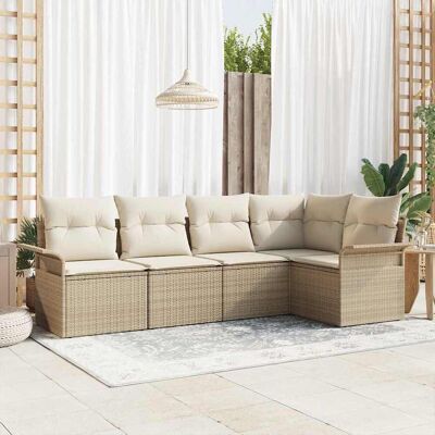 vidaXL Gartensofa-set mit Kissen 5 pcs Poly-Rattan Beige vidaXL Gartensofa-set mit Kissen 5 pcs Poly-Rattan Beige