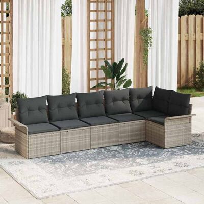 vidaXL Gartensofa-set mit Kissen 6 pcs Hellgrau Poly-Rattan Hellgrau vidaXL Gartensofa-set mit Kissen 6 pcs Hellgrau Poly-Rattan Hellgrau