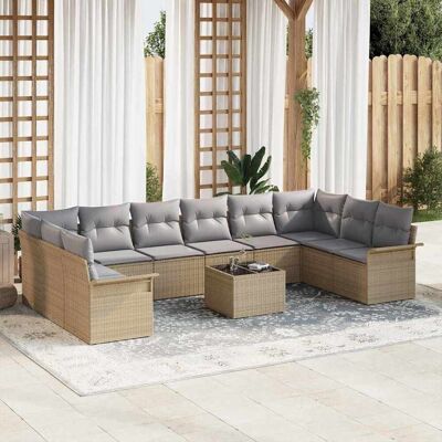 vidaXL Gartensofa-set 11 Stk. Beige Poly-Rattan Beige vidaXL Gartensofa-set 11 Stk. Beige Poly-Rattan Beige
