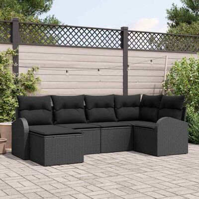 vidaXL Gartensofa-Set - 6 Teile, Schwarz, Polyesterkissen vidaXL Gartensofa-Set - 6 Teile, Schwarz, Polyesterkissen