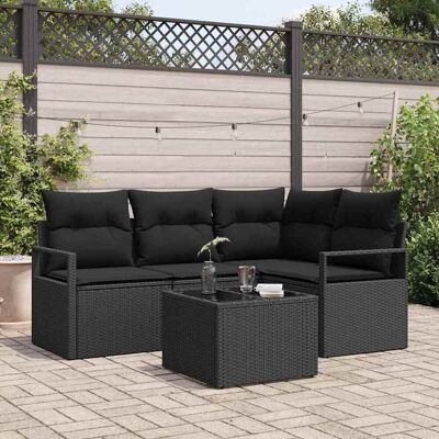 vidaXL Sofa Set 5 pcs Schwarz Poly-Rattan Schwarz vidaXL Sofa Set 5 pcs Schwarz Poly-Rattan Schwarz