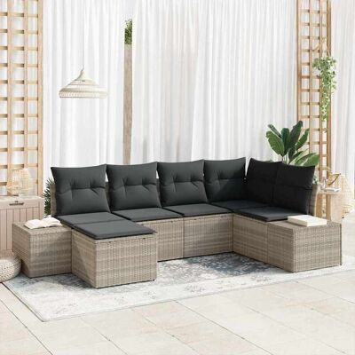 Vidaxl Gartensofa-Set 6-tlg. Kissen Poliratán Hellgrau Vidaxl Gartensofa-Set 6-tlg. Kissen Poliratán Hellgrau