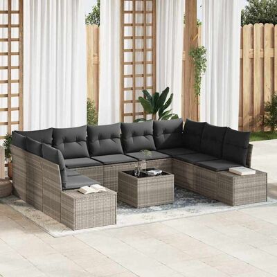 vidaXL Gartensofa-set mit Kissen 10 pcs Hellgrau Poly-Rattan Hellgrau vidaXL Gartensofa-set mit Kissen 10 pcs Hellgrau Poly-Rattan Hellgrau