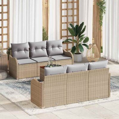 vidaXL Gartensofa-set 7 Stk. Beige Poly-Rattan Beige vidaXL Gartensofa-set 7 Stk. Beige Poly-Rattan Beige