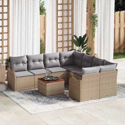 vidaXL Gartensofa-set 9 Stk. Beige Poly-Rattan Beige vidaXL Gartensofa-set 9 Stk. Beige Poly-Rattan Beige