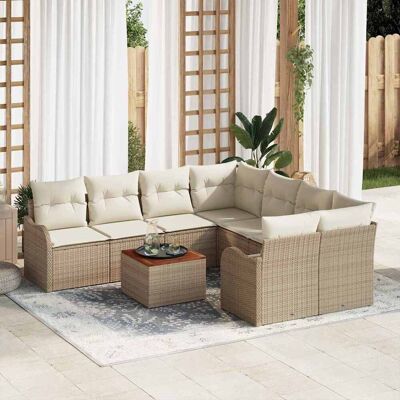 vidaXL Gartensofa-set 9 Stk. Beige Poly-Rattan Beige vidaXL Gartensofa-set 9 Stk. Beige Poly-Rattan Beige