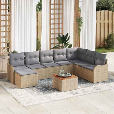 vidaXL Gartensofa-set 9 Stk. Beige Poly-Rattan Beige vidaXL Gartensofa-set 9 Stk. Beige Poly-Rattan Beige