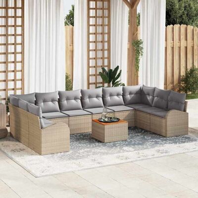 vidaXL Gartensofa-set mit Kissen 11 pcs Beige Poly-Rattan Beige vidaXL Gartensofa-set mit Kissen 11 pcs Beige Poly-Rattan Beige