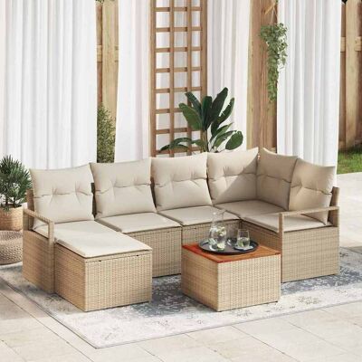 vidaXL Gartensofa-set mit Kissen 7 pcs Beige Poly-Rattan Beige vidaXL Gartensofa-set mit Kissen 7 pcs Beige Poly-Rattan Beige