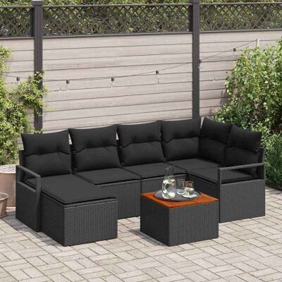 vidaXL Gartensofa-set mit Kissen 7 pcs Schwarz Poly-Rattan Schwarz vidaXL Gartensofa-set mit Kissen 7 pcs Schwarz Poly-Rattan Schwarz