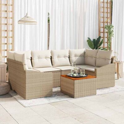 vidaXL Gartensofa-set 7 Stk. Beige Poly-Rattan Beige vidaXL Gartensofa-set 7 Stk. Beige Poly-Rattan Beige
