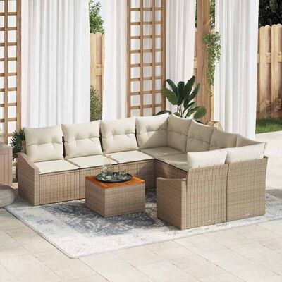 Beige Gartensofagruppe 9-teilig mit Kissen - Gartenmöbel Beige Gartensofagruppe 9-teilig mit Kissen - Gartenmöbel