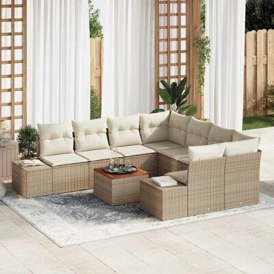 vidaXL Gartensofa-set 9 Stk. Beige Poly-Rattan Beige vidaXL Gartensofa-set 9 Stk. Beige Poly-Rattan Beige