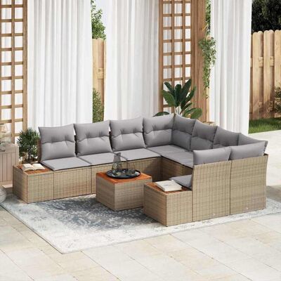 vidaXL Gartensofa-set 9 Stk. Beige Poly Rattan Beige vidaXL Gartensofa-set 9 Stk. Beige Poly Rattan Beige