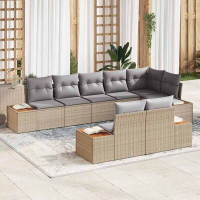 vidaXL Gartensofa-set mit Kissen 8 pcs Beige Poly Rattan Beige vidaXL Gartensofa-set mit Kissen 8 pcs Beige Poly Rattan Beige