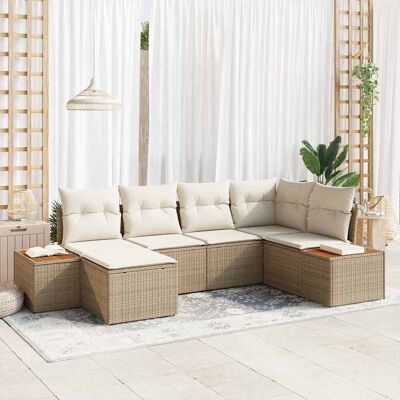 vidaXL Gartensofa-set mit Kissen 6 pcs Beige Poly-Rattan Beige vidaXL Gartensofa-set mit Kissen 6 pcs Beige Poly-Rattan Beige