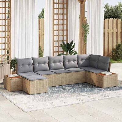 vidaXL Gartensofa-set 7 Stk. Beige Poly Rattan Beige vidaXL Gartensofa-set 7 Stk. Beige Poly Rattan Beige