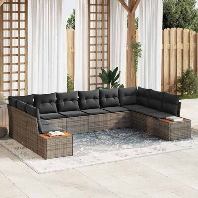 vidaXL Gartensofa-set mit Kissen 10 pcs Grau Poly Rattan Hellgrau vidaXL Gartensofa-set mit Kissen 10 pcs Grau Poly Rattan Hellgrau