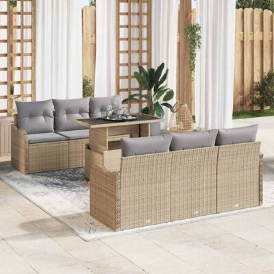 vidaXL Gartensofa-set 7 Stk. Beige Poly-Rattan Beige vidaXL Gartensofa-set 7 Stk. Beige Poly-Rattan Beige